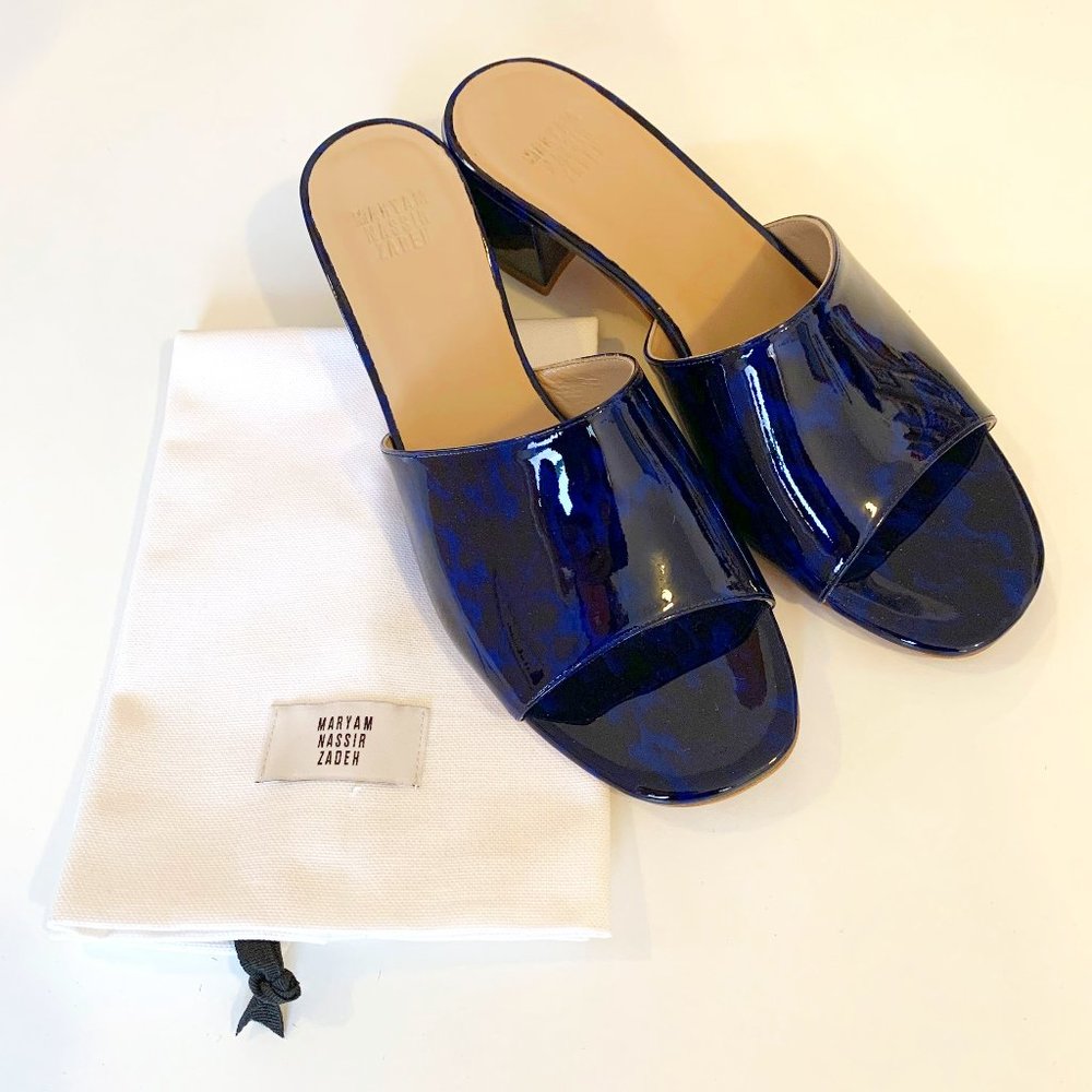 Maryam Nassir Zadeh Agatha Slide Navy Blue Patent